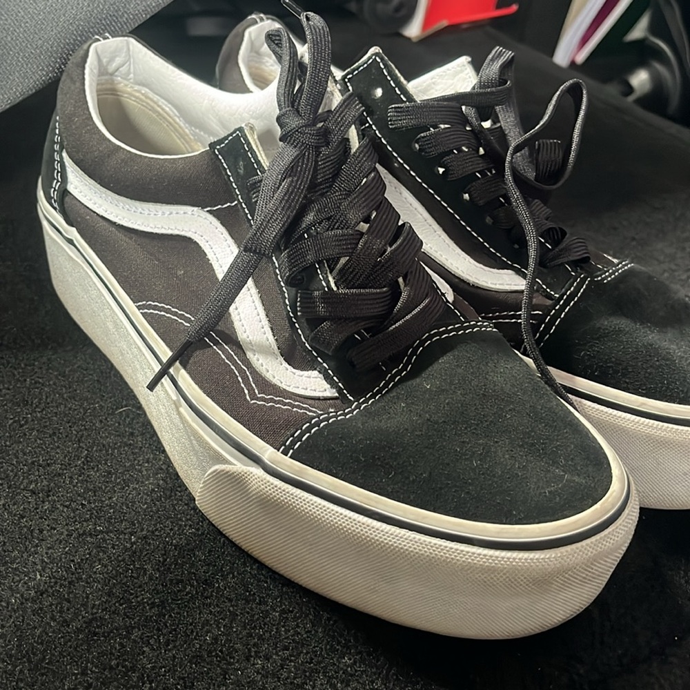 Vans Black and White Platform Shoes